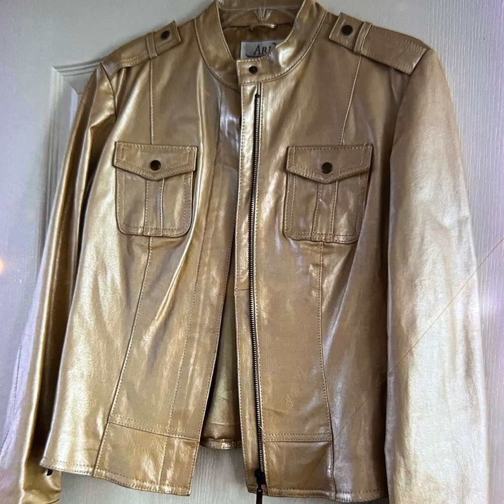 Aria Metallic Gold Leather Jacket